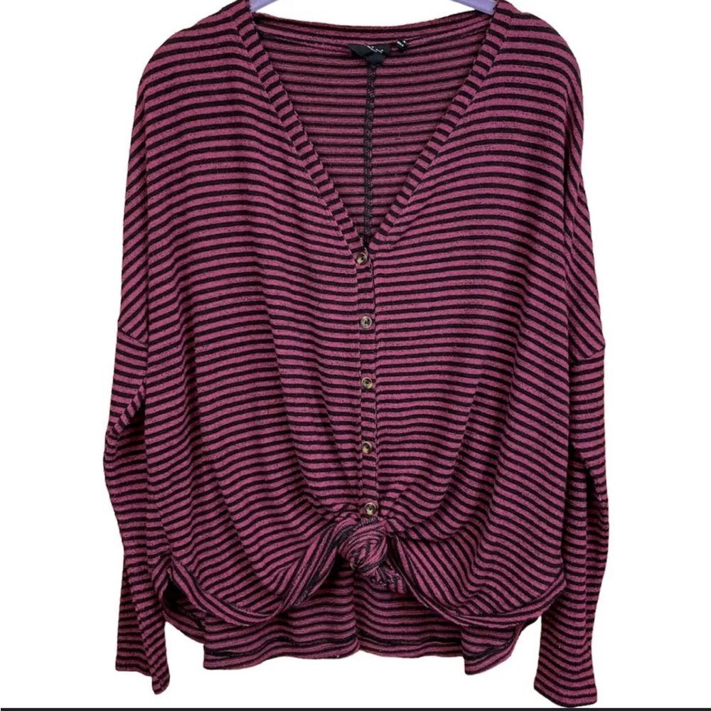 Urban Outfitters Out From Under Maroon Striped Knotted Henley size XS